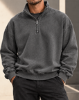 MIVANITY Men's Vintage-Wash Quarter-Zip Sweatshirt