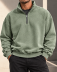 MIVANITY Men's Vintage-Wash Quarter-Zip Sweatshirt