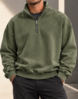 MIVANITY Men's Vintage-Wash Quarter-Zip Sweatshirt