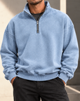 MIVANITY Men's Vintage-Wash Quarter-Zip Sweatshirt