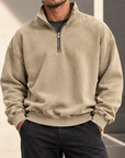 MIVANITY Men's Vintage-Wash Quarter-Zip Sweatshirt