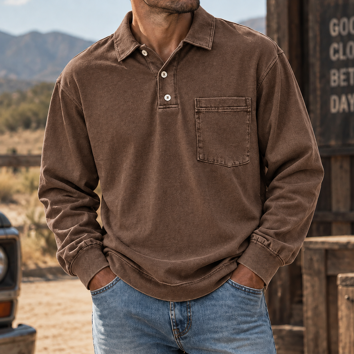 MIVANITY Vintage Forge Henley Shirt Rugged Heritage Style With Everyday Comfort