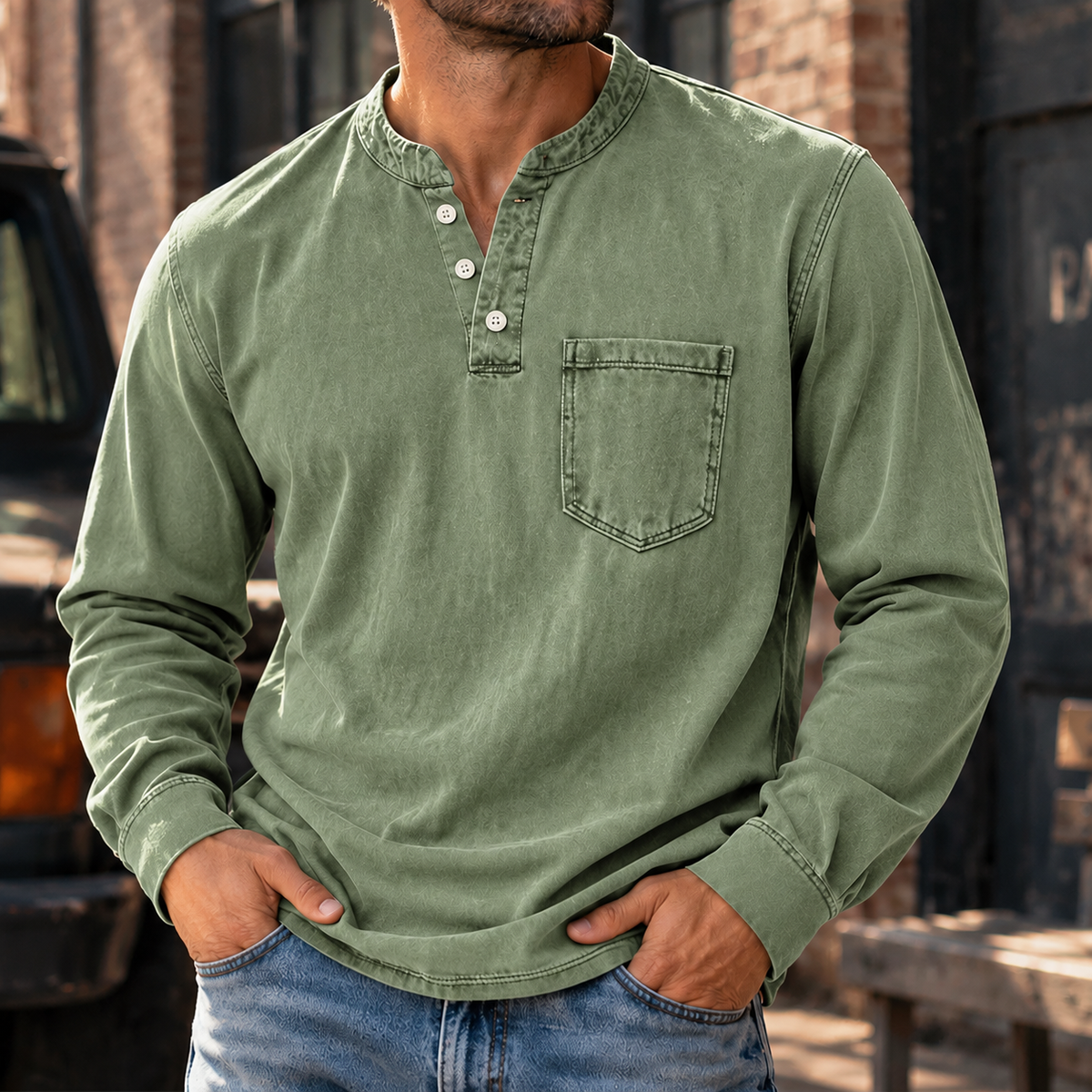 MIVANITY Vintage Forge Henley Shirt Rugged Style Meets Everyday Comfort