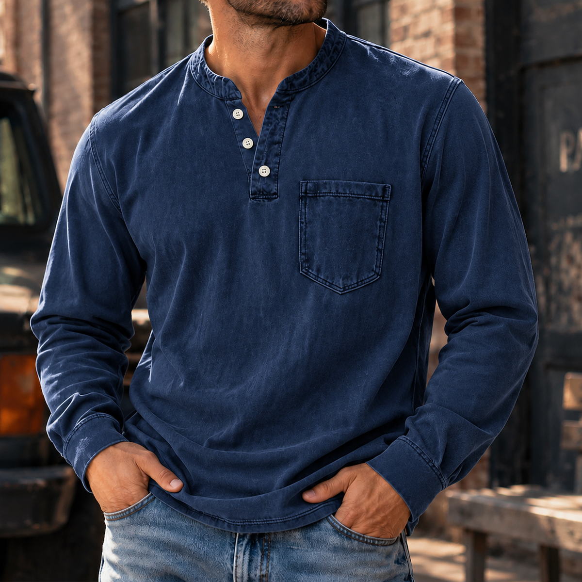 MIVANITY Vintage Forge Henley Shirt Rugged Style Meets Everyday Comfort