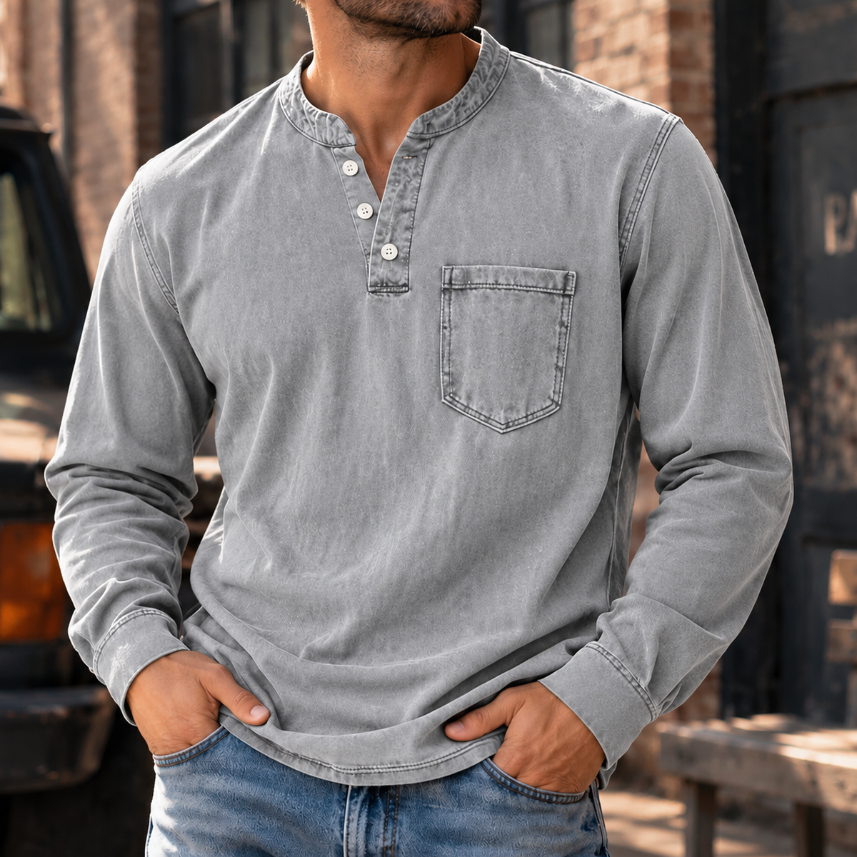 MIVANITY Vintage Forge Henley Shirt Rugged Style Meets Everyday Comfort