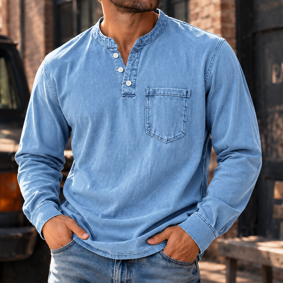 MIVANITY Vintage Forge Henley Shirt Rugged Style Meets Everyday Comfort