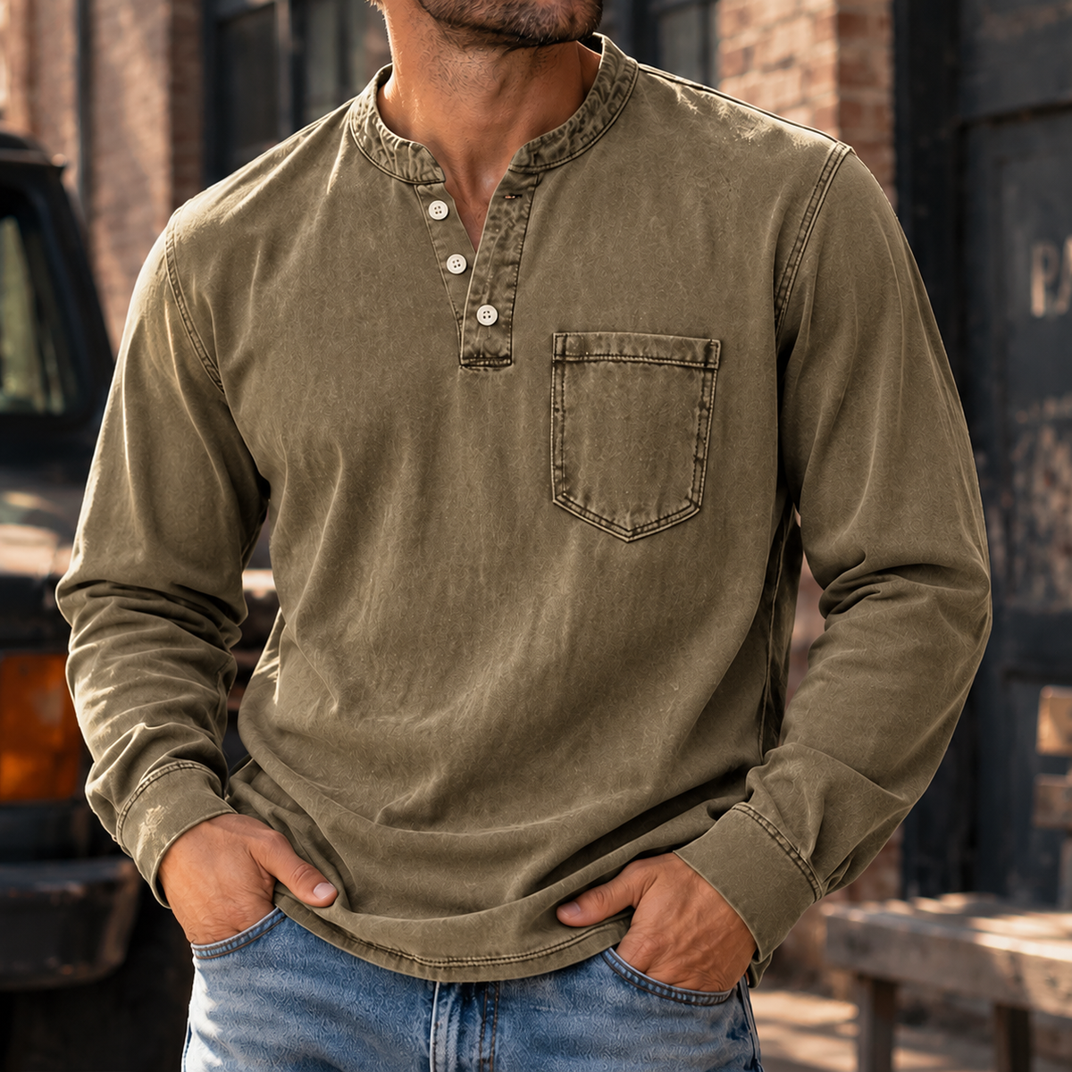 MIVANITY Vintage Forge Henley Shirt Rugged Style Meets Everyday Comfort