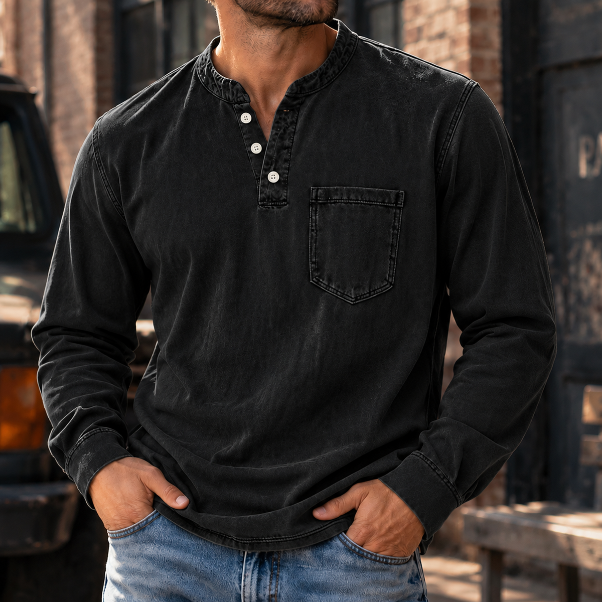 MIVANITY Vintage Forge Henley Shirt Rugged Style Meets Everyday Comfort