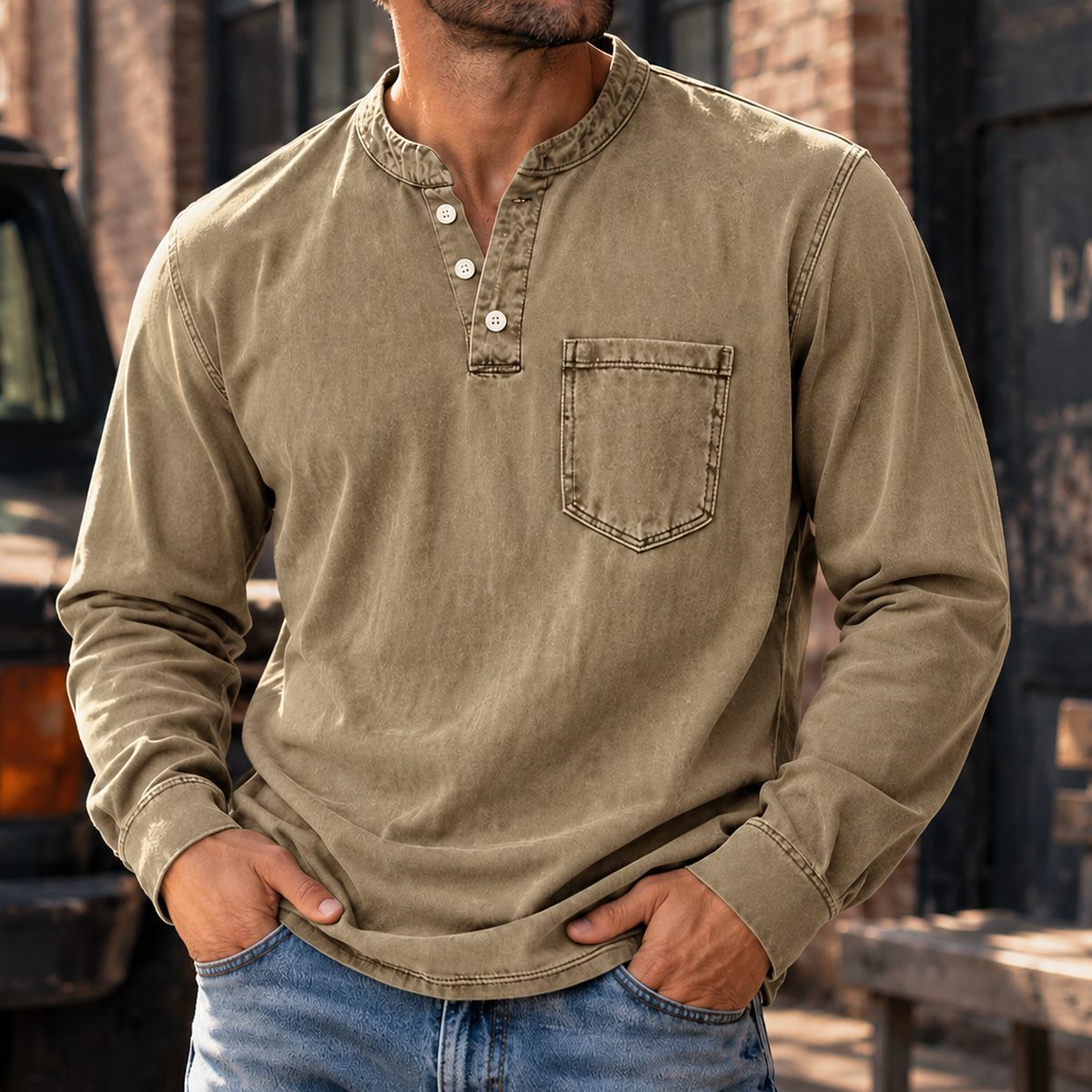 MIVANITY Vintage Forge Henley Shirt Rugged Style Meets Everyday Comfort