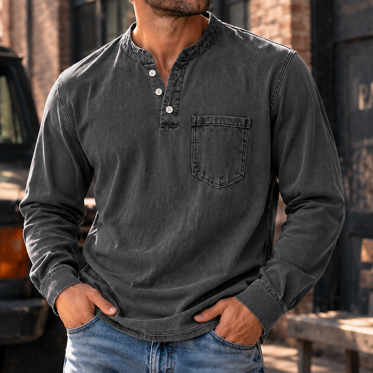 MIVANITY Vintage Forge Henley Shirt Rugged Style Meets Everyday Comfort