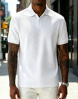 Men's Comfortable Solid Color Textured Short-sleeved Lapel Polo Shirt