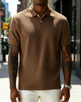 Men's Comfortable Solid Color Textured Short-sleeved Lapel Polo Shirt