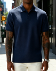 Men's Comfortable Solid Color Textured Short-sleeved Lapel Polo Shirt