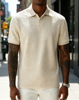 Men's Comfortable Solid Color Textured Short-sleeved Lapel Polo Shirt