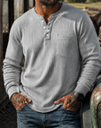 Mivanity Men's Ribbed Henley Shirt Long Sleeve Casual Vintage Cotton Pullover Top