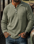 Mivanity Men's Ribbed Henley Shirt Long Sleeve Casual Vintage Cotton Pullover Top