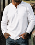 Mivanity Men's Ribbed Henley Shirt Long Sleeve Casual Vintage Cotton Pullover Top