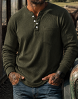 Mivanity Men's Ribbed Henley Shirt Long Sleeve Casual Vintage Cotton Pullover Top