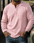 Mivanity Men's Ribbed Henley Shirt Long Sleeve Casual Vintage Cotton Pullover Top