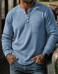 Mivanity Men's Ribbed Henley Shirt Long Sleeve Casual Vintage Cotton Pullover Top