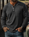 Mivanity Men's Ribbed Henley Shirt Long Sleeve Casual Vintage Cotton Pullover Top
