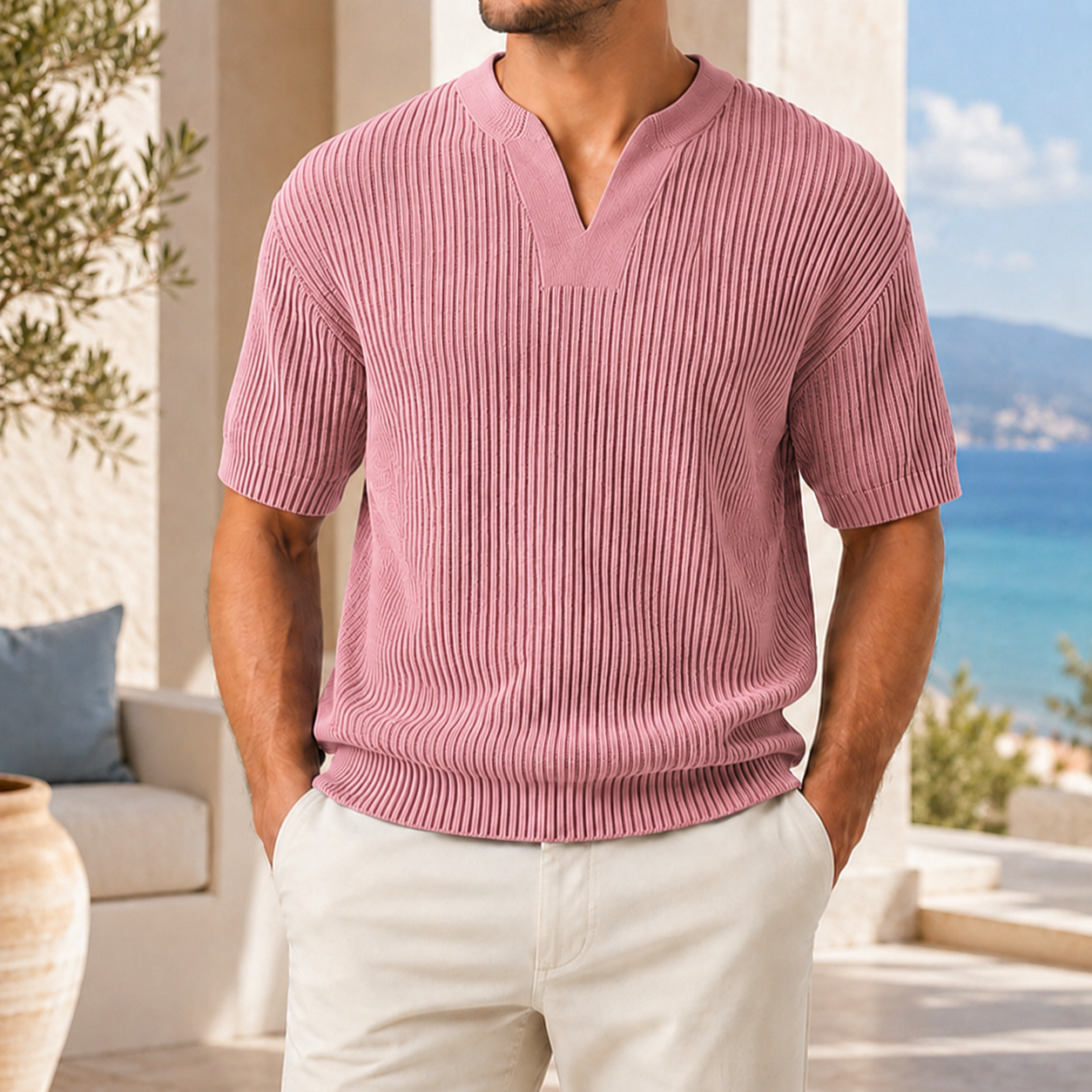Men’s Ribbed Knit Short Sleeve Shirt