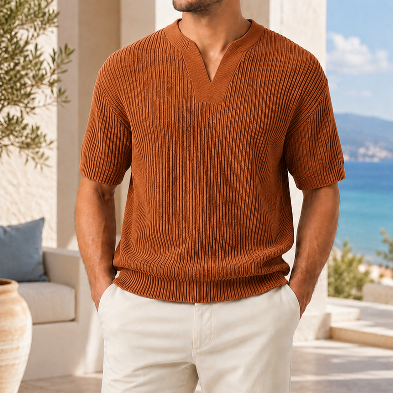 Men’s Ribbed Knit Short Sleeve Shirt