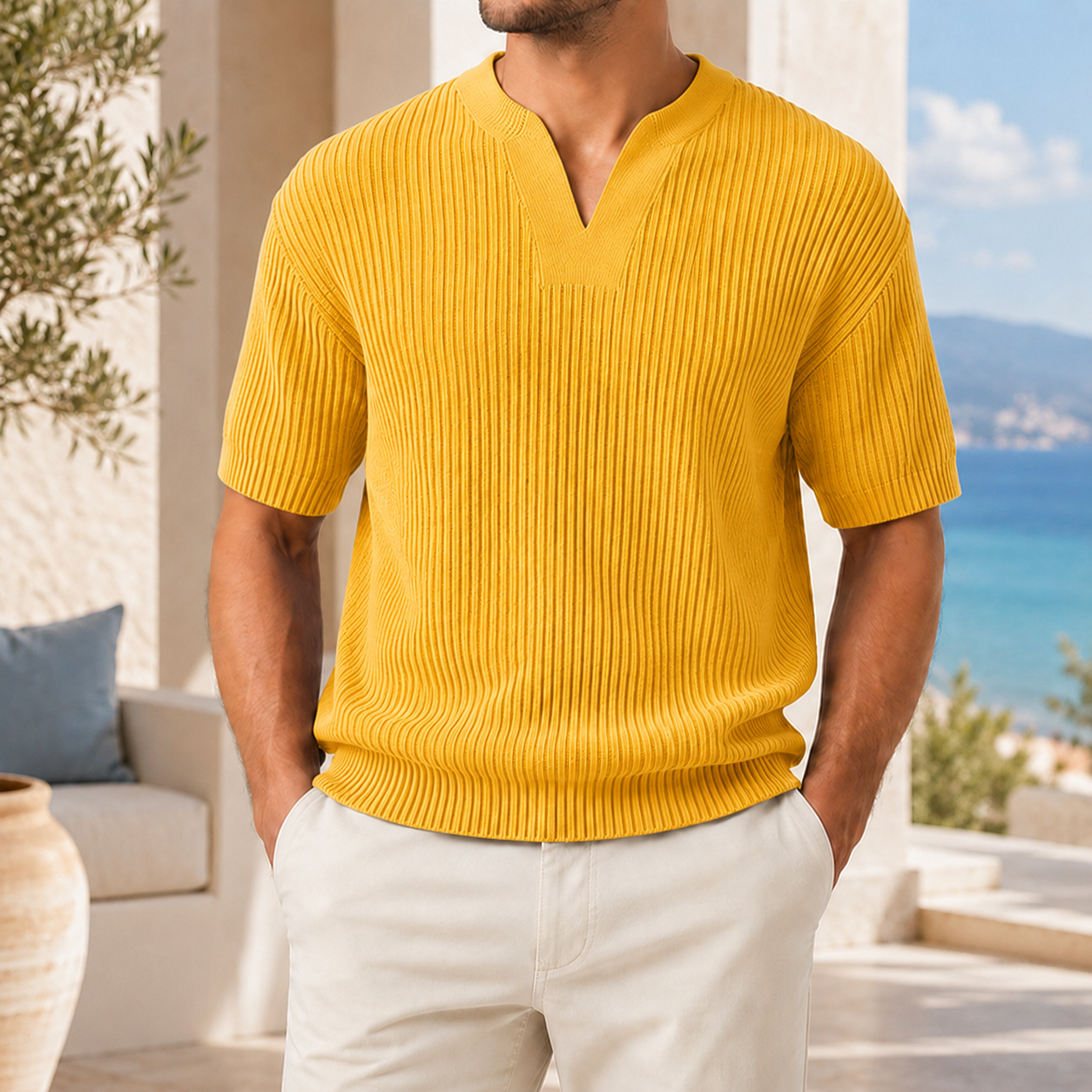 Men’s Ribbed Knit Short Sleeve Shirt