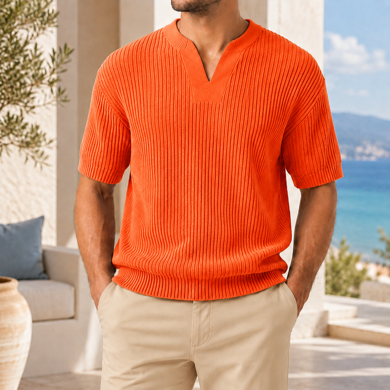 Men’s Ribbed Knit Short Sleeve Shirt