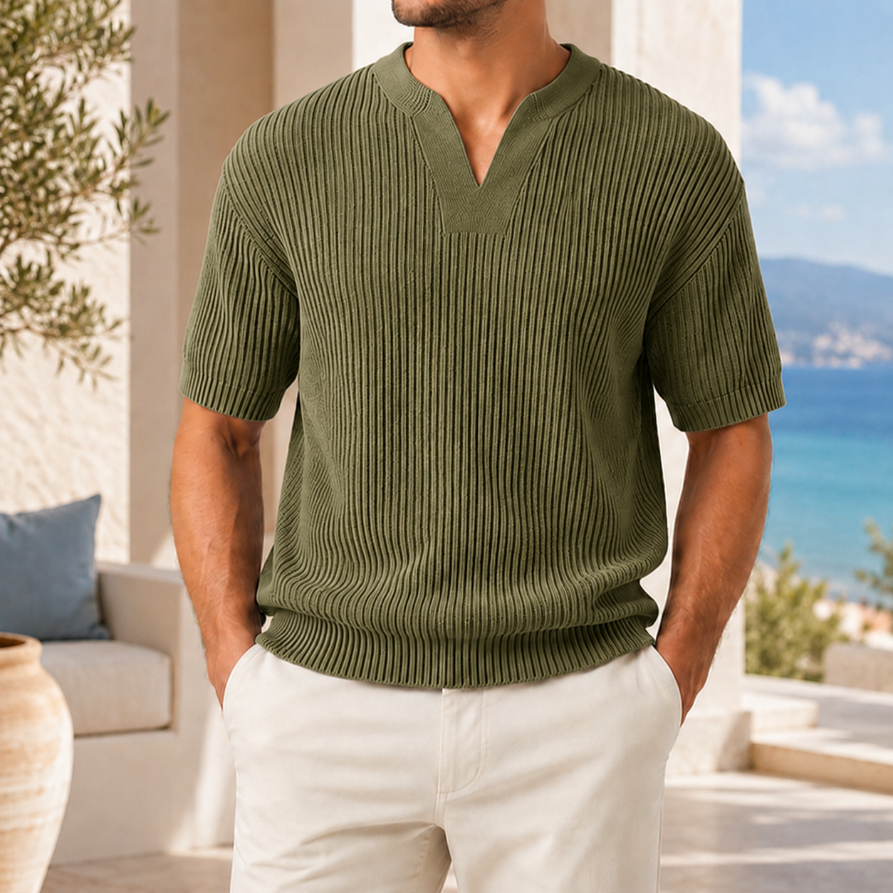 Men’s Ribbed Knit Short Sleeve Shirt