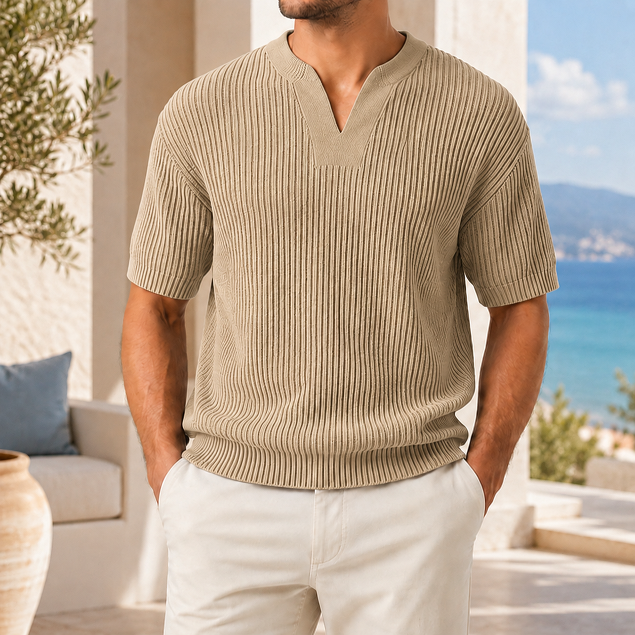 Men’s Ribbed Knit Short Sleeve Shirt