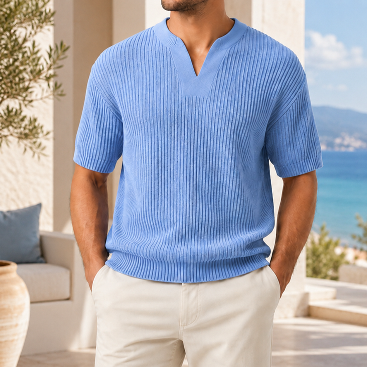 Men’s Ribbed Knit Short Sleeve Shirt