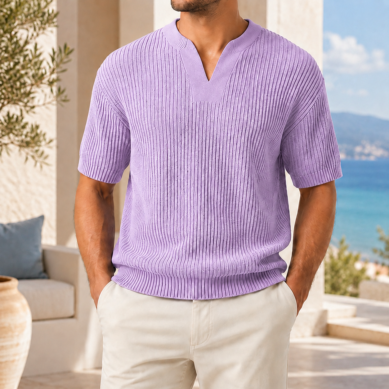 Men’s Ribbed Knit Short Sleeve Shirt