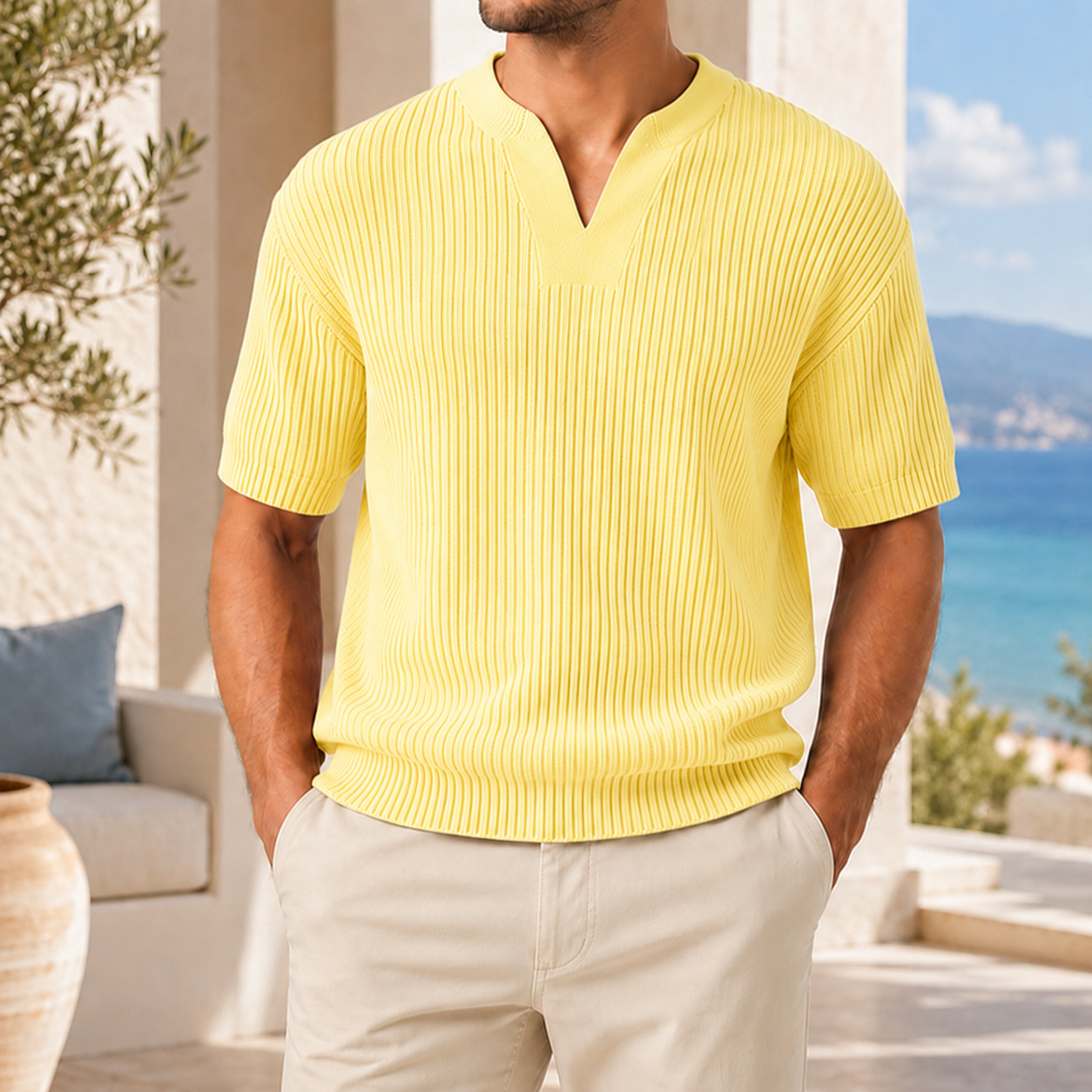 Men’s Ribbed Knit Short Sleeve Shirt