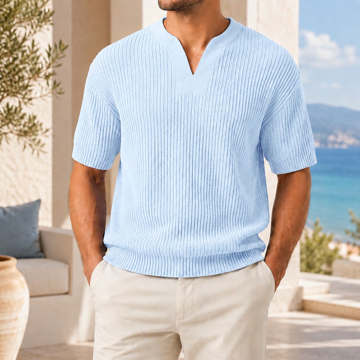 Men’s Ribbed Knit Short Sleeve Shirt