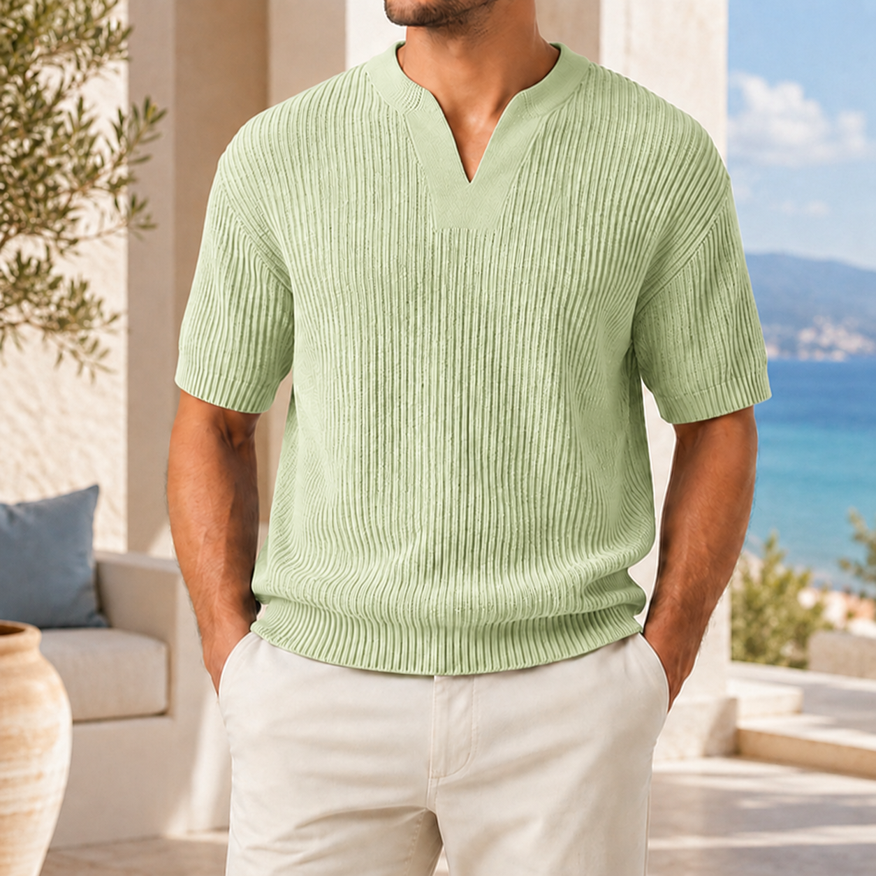 Men’s Ribbed Knit Short Sleeve Shirt