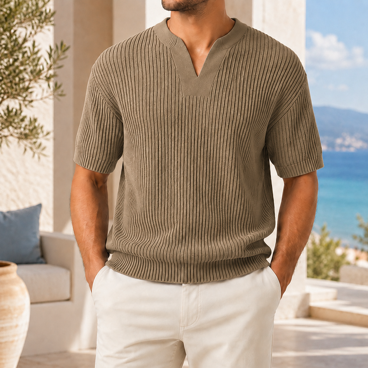 Men’s Ribbed Knit Short Sleeve Shirt