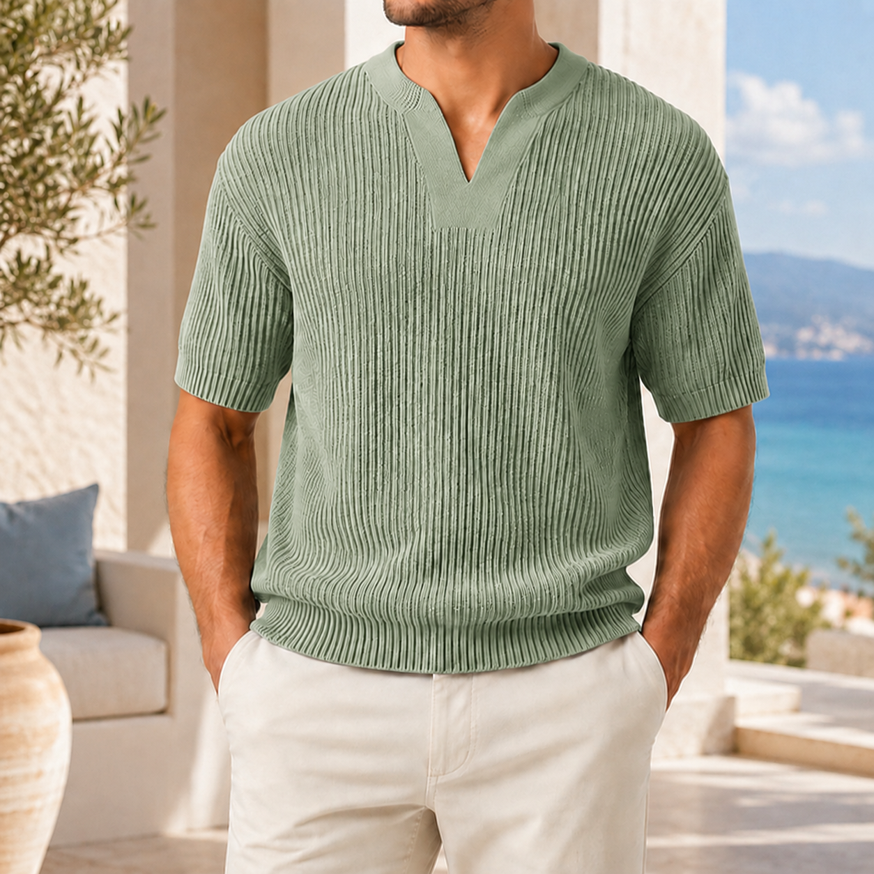 Men’s Ribbed Knit Short Sleeve Shirt