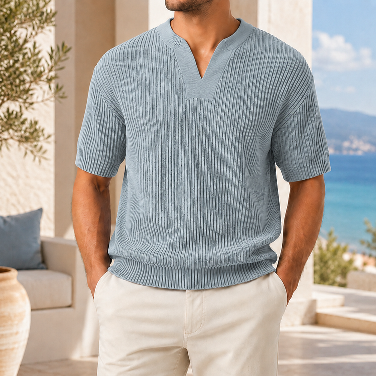 Men’s Ribbed Knit Short Sleeve Shirt