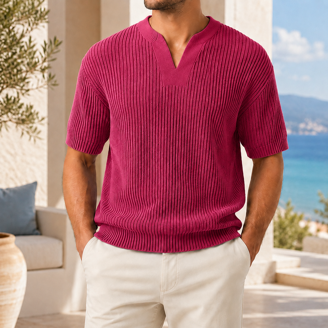 Men’s Ribbed Knit Short Sleeve Shirt