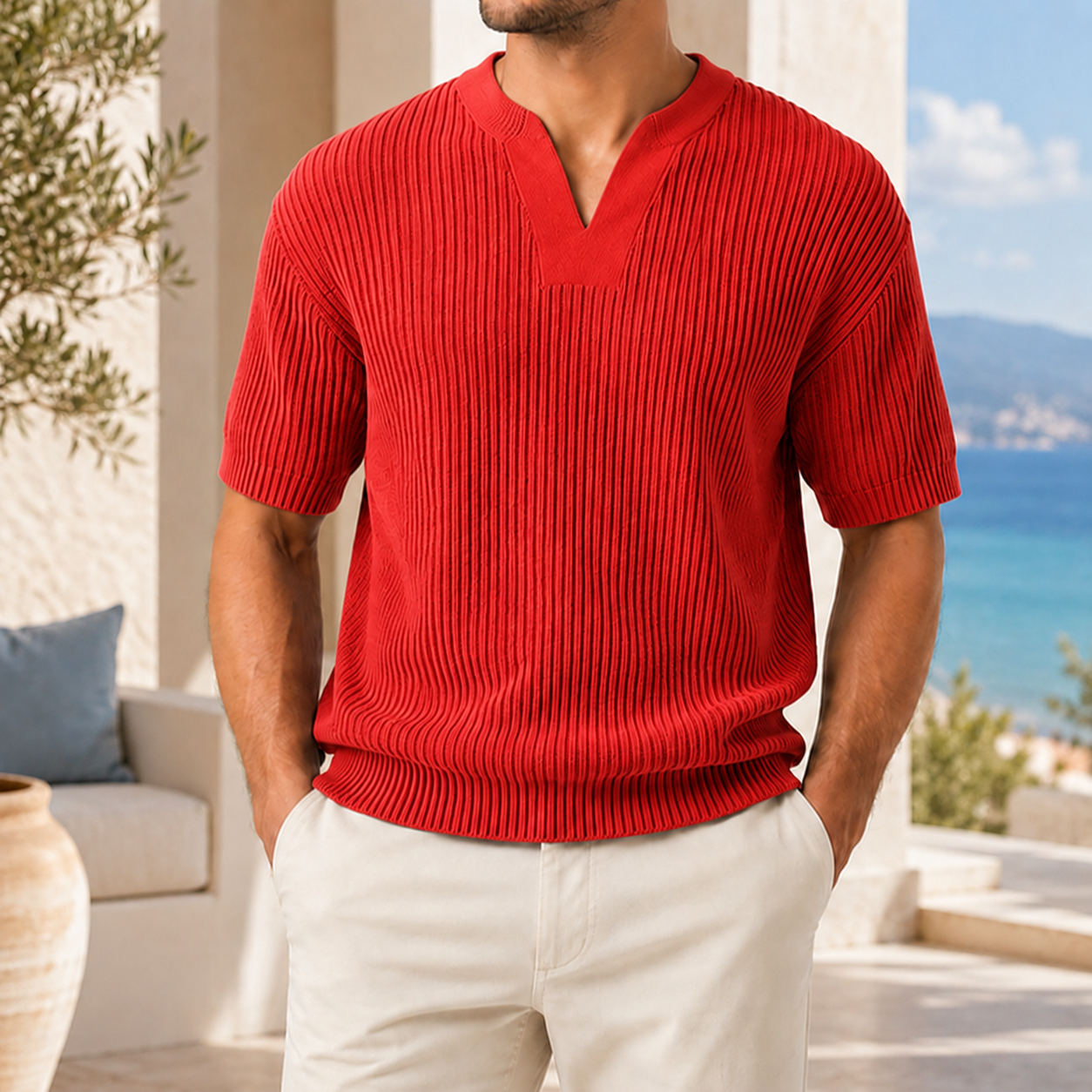 Men’s Ribbed Knit Short Sleeve Shirt