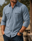 Mivanity Men's Rugged Textured Long Sleeve Shirt Casual Outdoor Utility Button-Up