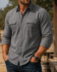 Mivanity Men's Rugged Textured Long Sleeve Shirt Casual Outdoor Utility Button-Up