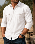 Mivanity Men's Rugged Textured Long Sleeve Shirt Casual Outdoor Utility Button-Up