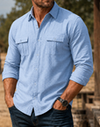 Mivanity Men's Rugged Textured Long Sleeve Shirt Casual Outdoor Utility Button-Up