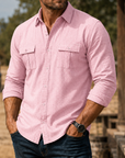 Mivanity Men's Rugged Textured Long Sleeve Shirt Casual Outdoor Utility Button-Up