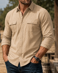 Mivanity Men's Rugged Textured Long Sleeve Shirt Casual Outdoor Utility Button-Up