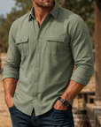 Mivanity Men's Rugged Textured Long Sleeve Shirt Casual Outdoor Utility Button-Up