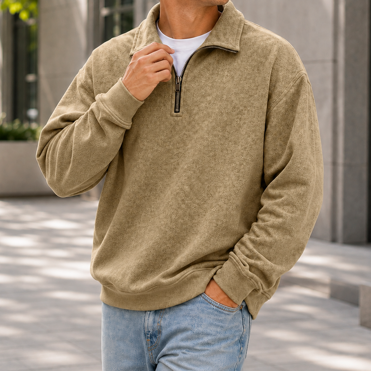 Mivanity Men's Textured Quarter Zip Pullover Casual Lightweight Stand Collar Sweatshirt