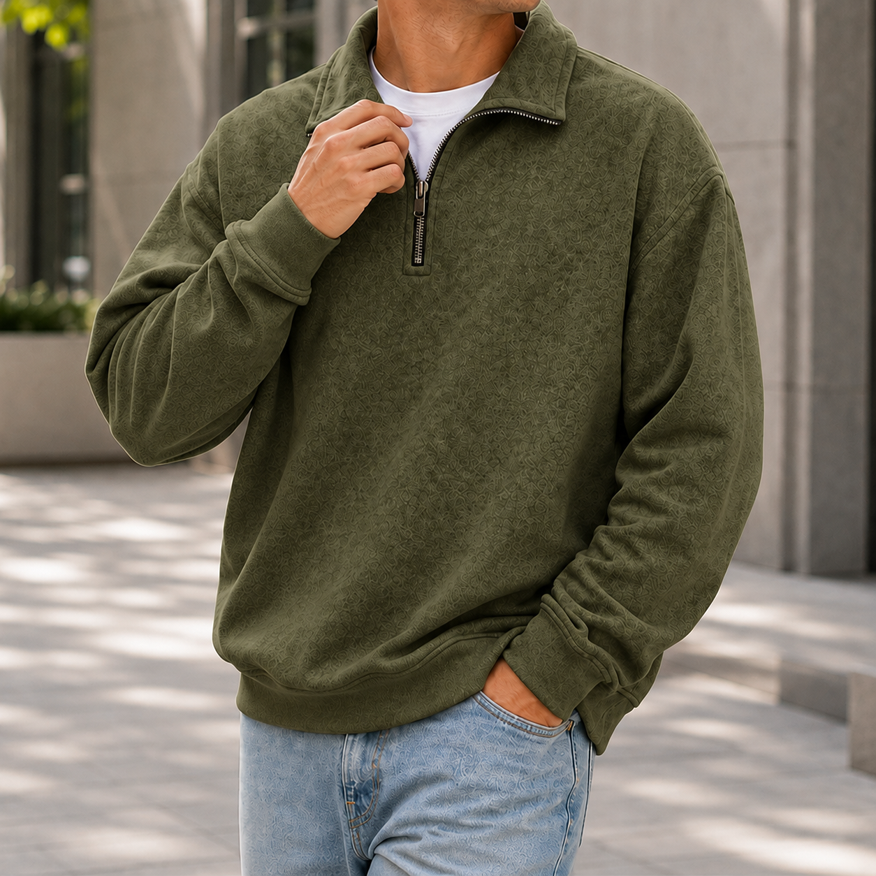 Mivanity Men's Textured Quarter Zip Pullover Casual Lightweight Stand Collar Sweatshirt